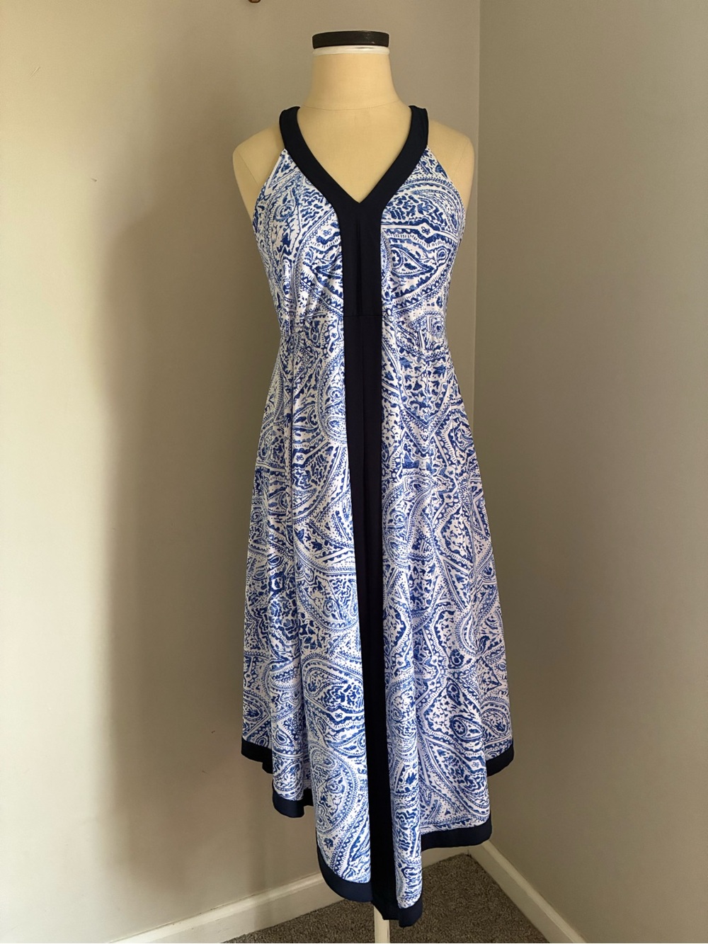 Carmen Marc Valvo Preppy Coastal Paisley Sun Dress Size 4